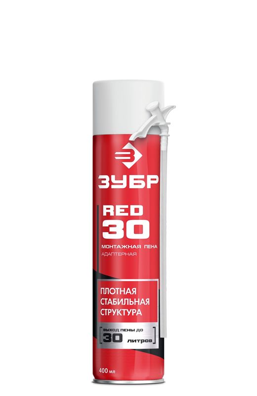 ЗУБР RED 30, 400 мл, адаптерная, всесезонная, SVS, выход до 30 л, монтажная пена (41140)