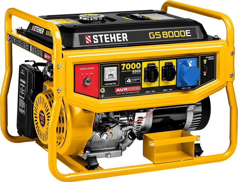 STEHER 7000 Вт, бензиновый генератор с электростартером (GS-8000E)
