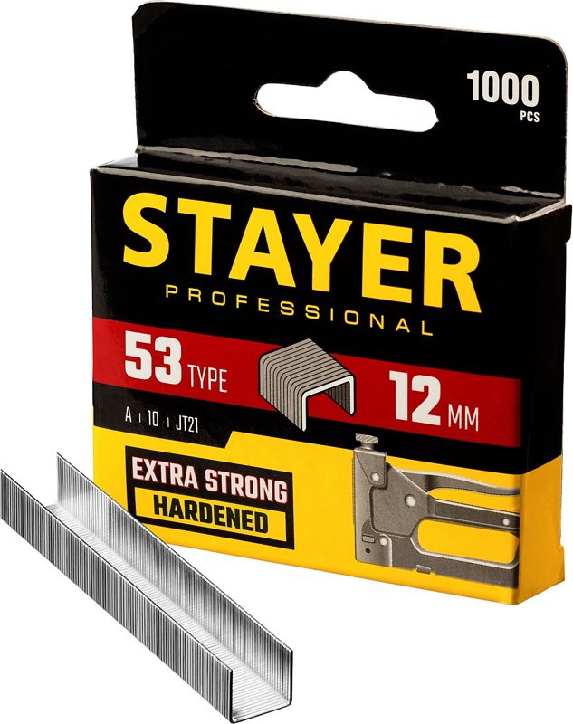 STAYER скобы тип 53 (A/10/JT21), 12 мм, калибр 23GA. 1000 шт. (3159-12)